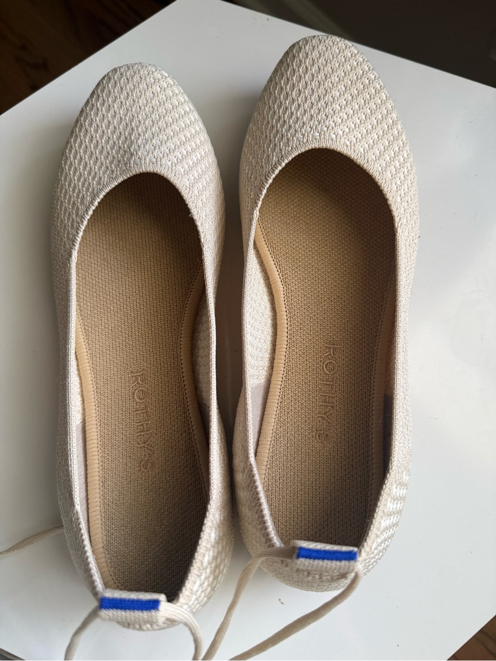 Rothy’s Women’s Cream Knit Ballet Flats with ankle wrap